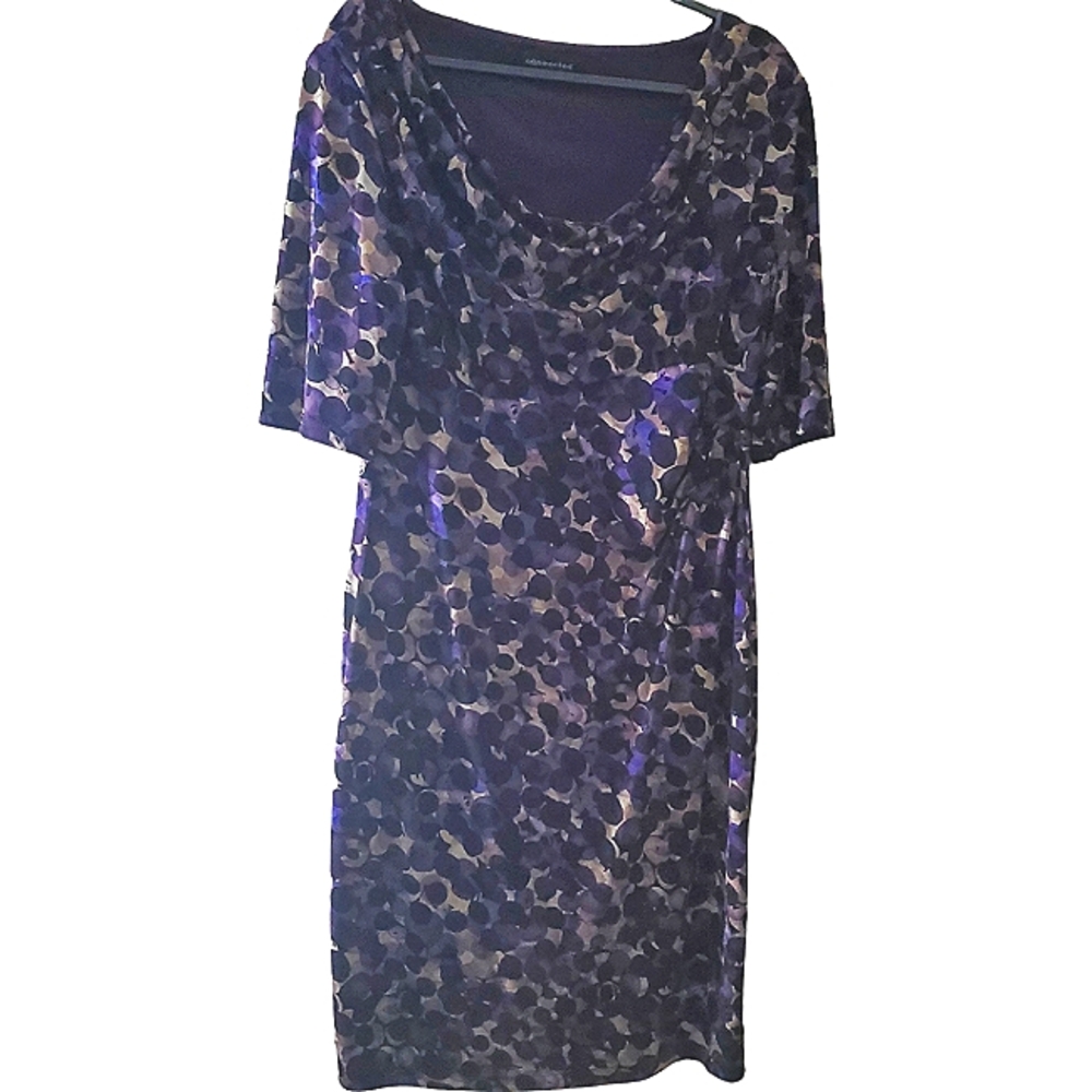 Connected Apparel Dress Purple/Tan Short Sleeve Stretch Sheath Size L